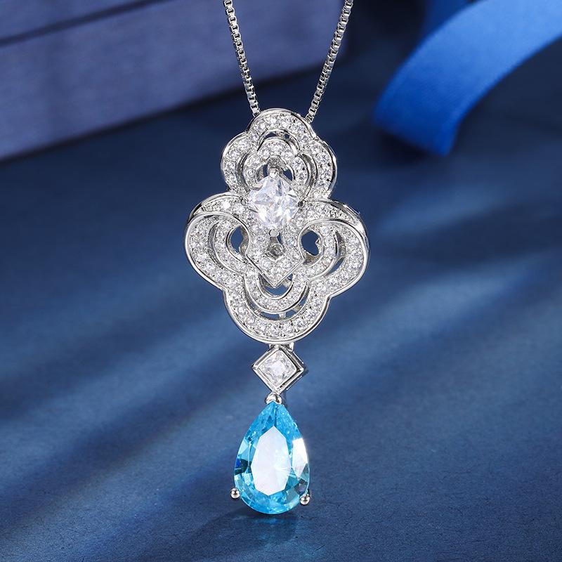 

Jewelry Copper Bottom Gold-Plated Simulation Color Treasure Creative Pendant Necklace Diamond Main Stone 8 * 12