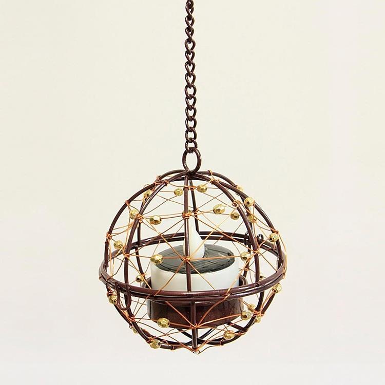 

Solar Tea Light Outdoor Waterproof Hanging Lantern Beaded Copper Wire Ball Holder Solar Candles for Patio Garden Pergola Holiday