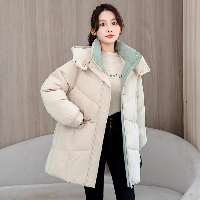 Padded-padded clothes Women's hooded windproof winter age reduction loose thickened warm medium and long padded jacket tide
