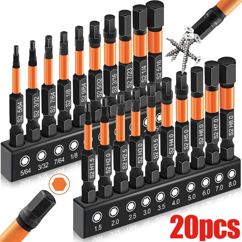 20/10PCS Magnetic Allen Wrench Drill Bit Long Impact Hex Head Screwdriver Bit Set 1/4 Inch Torx Hex-Shank Driver Bits Set