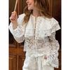 Women S Lace Long Sleeve Double Layer Collar Shirt Elegant Commute