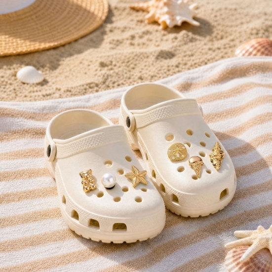Set da 6 Pezzi Charms per Scarpe Color Oro, Charms Estivi Gelato, Charms per Scarpe Stella Marina Conchiglia per Zoccoli Donna Ragazze Decorazione Calzature da Spiaggia