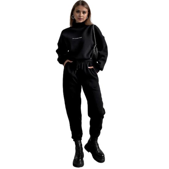 2 Pcs/Set Women Top Pants Set Stand Collar Long Sleeve Elastic Cuff Sweatshirt Drawstring Stretchy High Waist Ankle-banded Trousers Sport Fitness