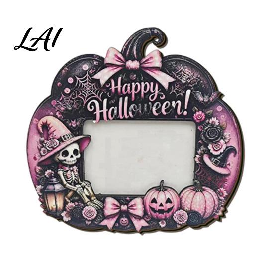 Decorative Mantle Piece Halloween Photo Frame Wooden Desktop Picture Holder for Spooky Party Decoration Cute Theme Frame And Festive Home Decor,