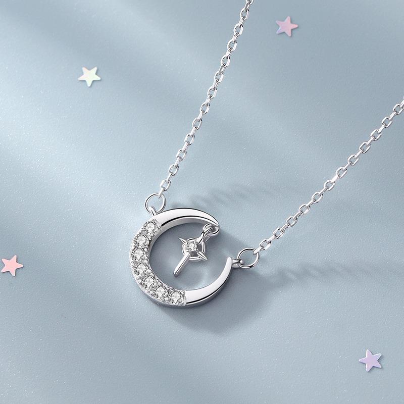Damesmode Ster Maan Zirconia Hanger Lichte Luxe Sleutelbeenketting Ketting