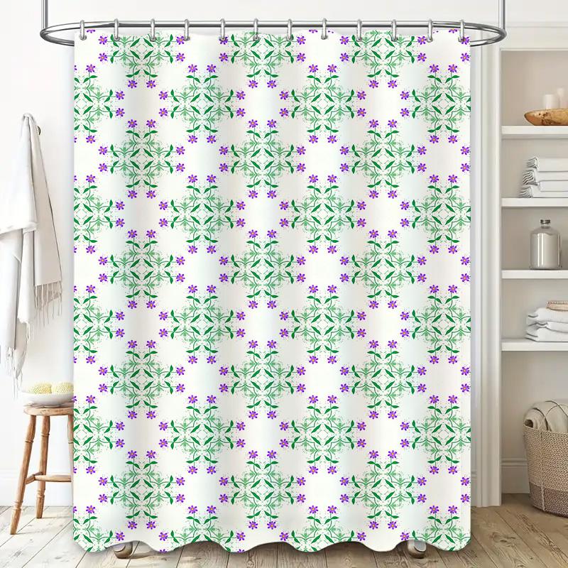 Beautiful Bath Shower Curtain with Pink Flowers Design for Bathroom Decoration White Peach Color Pattern Home Accessories Modern