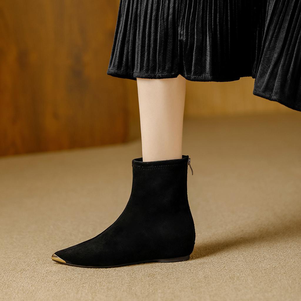 Suede Inner Height Increase Pointed Short Boots Women's Autumn and Winter New Models Are Not Tired of Feet Anti-kick Metal Head Versatile Elastic T