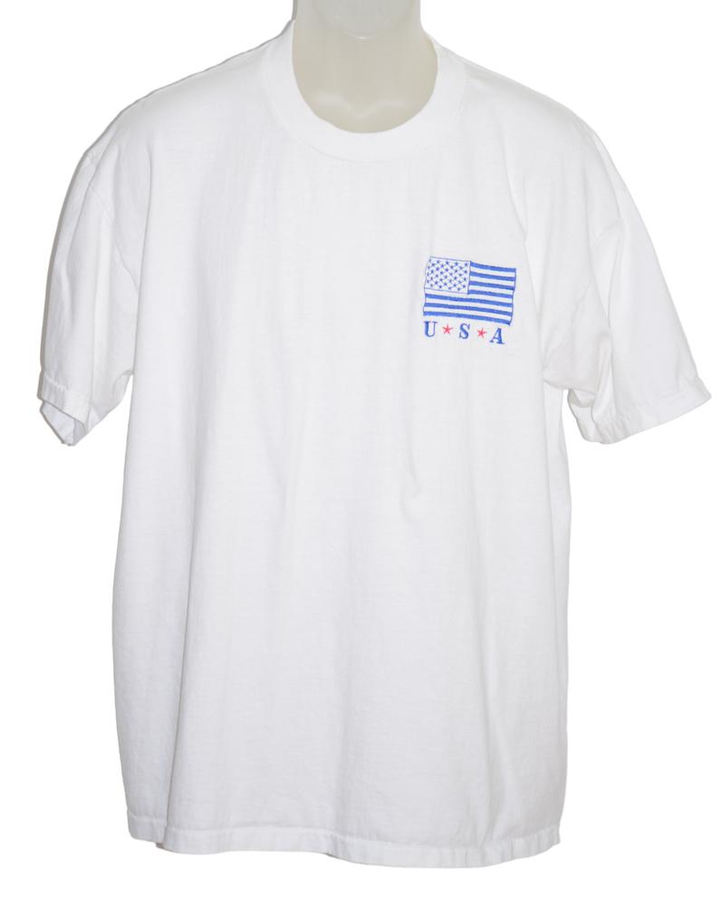 Anvil Unisex T-shirt Size XL White Embroidered USA Flag