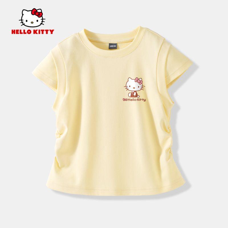 Hello Kitty Children Top Summer Thin Girls Short Sleeve T-shirt Waist Hugging Half Sleeve Summer Clothing Women Older Children Clothes