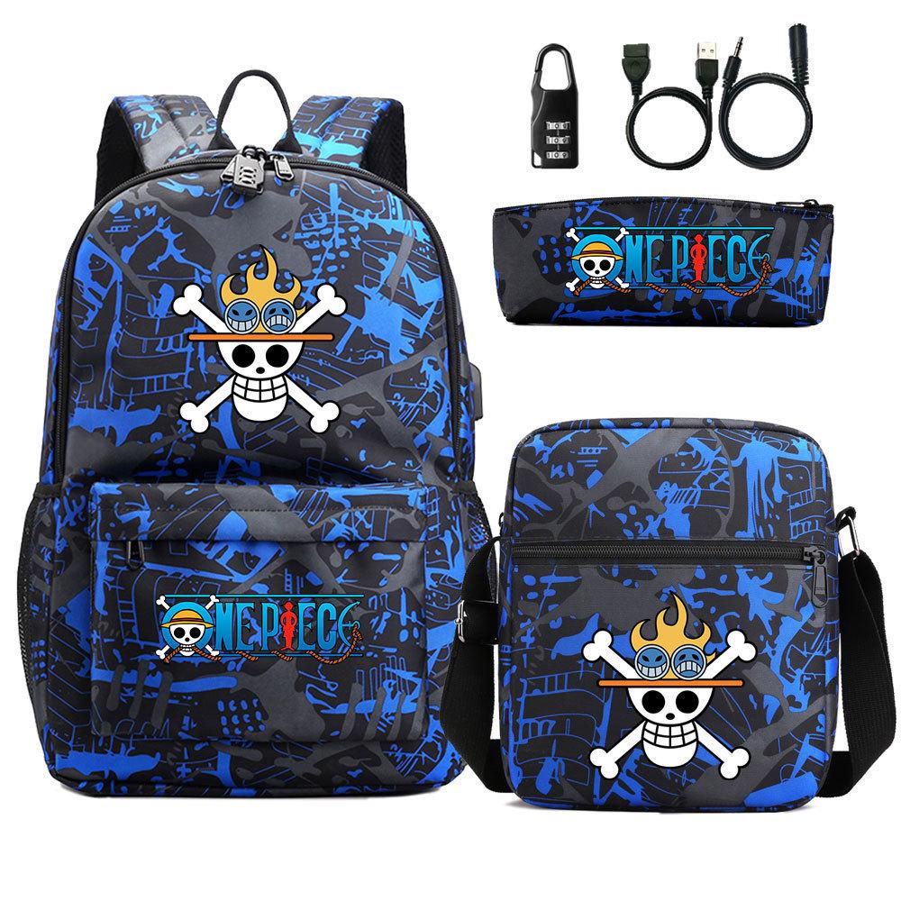Large Capacity Schoolbag with Shoulder Strap; Student Three-piece Pencil Case Set