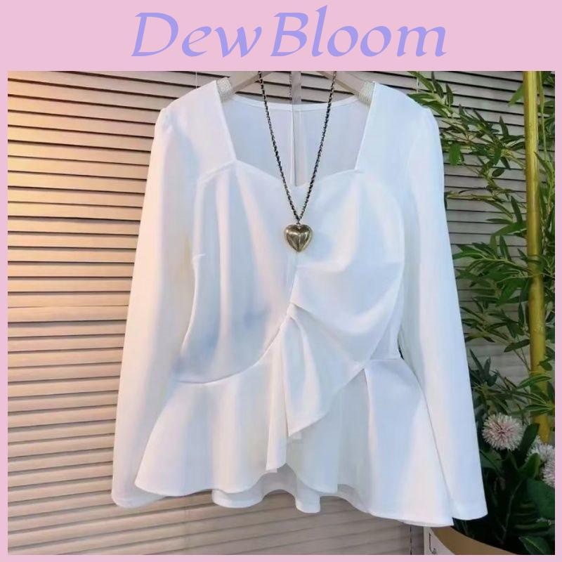 Simplicity Long Sleeved Top With Solid Color And Pleated Design For Spring Private Style