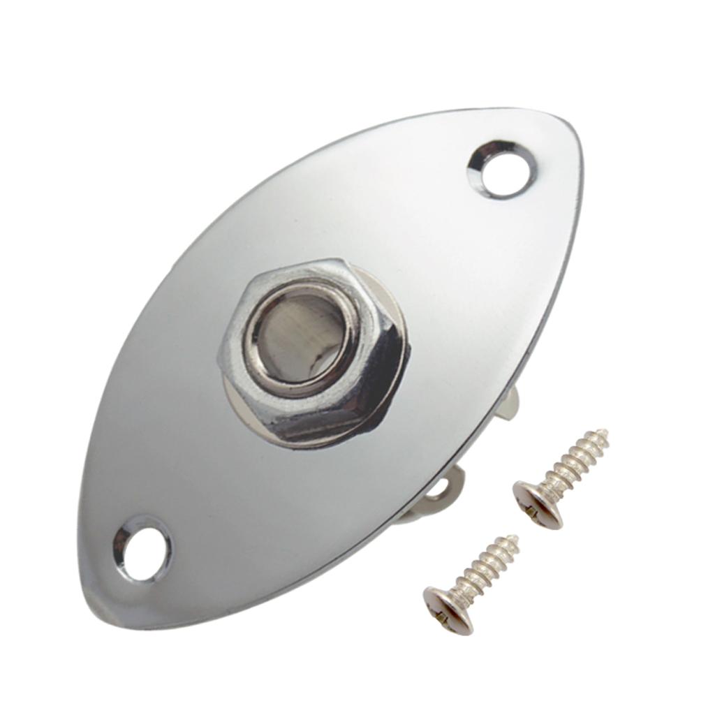 1Pcs Metal Guitar Output Input Oval Plate with Jack Socket Plug for Electric Bass Accs