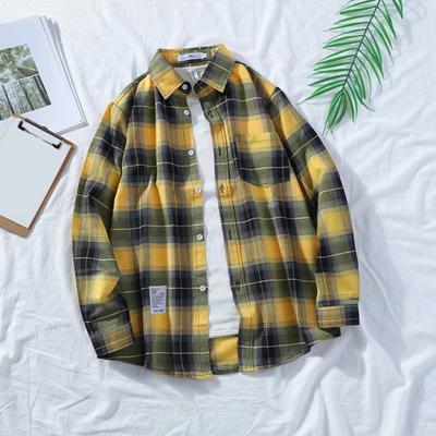 Camisa Masculina Estilosa Bolso de Patch Anti-Pilling Jaqueta Camisa Outono Solta Xadrez Top Camisas Agasalho Cardigã Camisa Streetwear