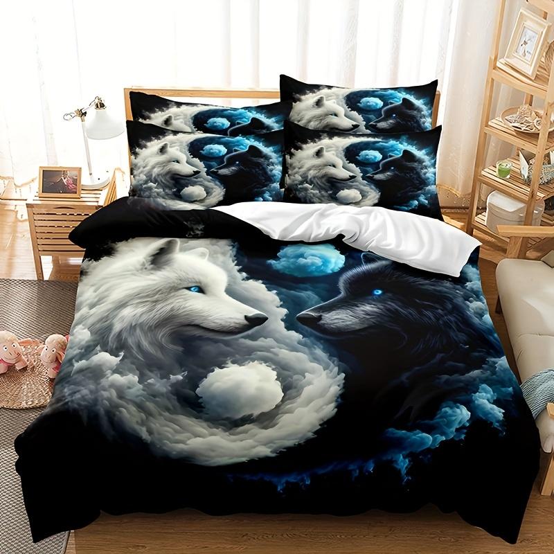 

3Pcs Yin Yang Double-Headed Wolf Duvet Cover Set 1*Duvet Cover, 2*Pillowcases, Core Not Included, Yin Yang Double-Headed Wolf Duvet Cover Set&EU Single(135x200cm)