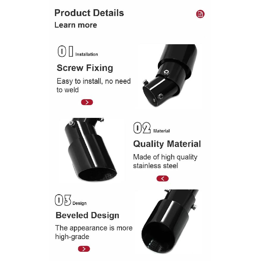 1PCS 1.77-2.55 Inch(4.5cm-6.5cm) Adjustable Inlet Exhaust Tips Bolt-On Design Matte Black Stainless Steel Exhaust Tailpipe Tips