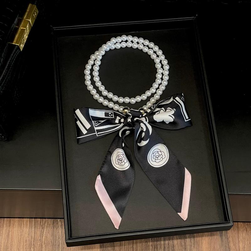 Faionable Polka Dot Scarf Waist Belt For Women Decorative Pearl Splicing Neck Ribbon Elegant Stripes Fluttering Ribbon