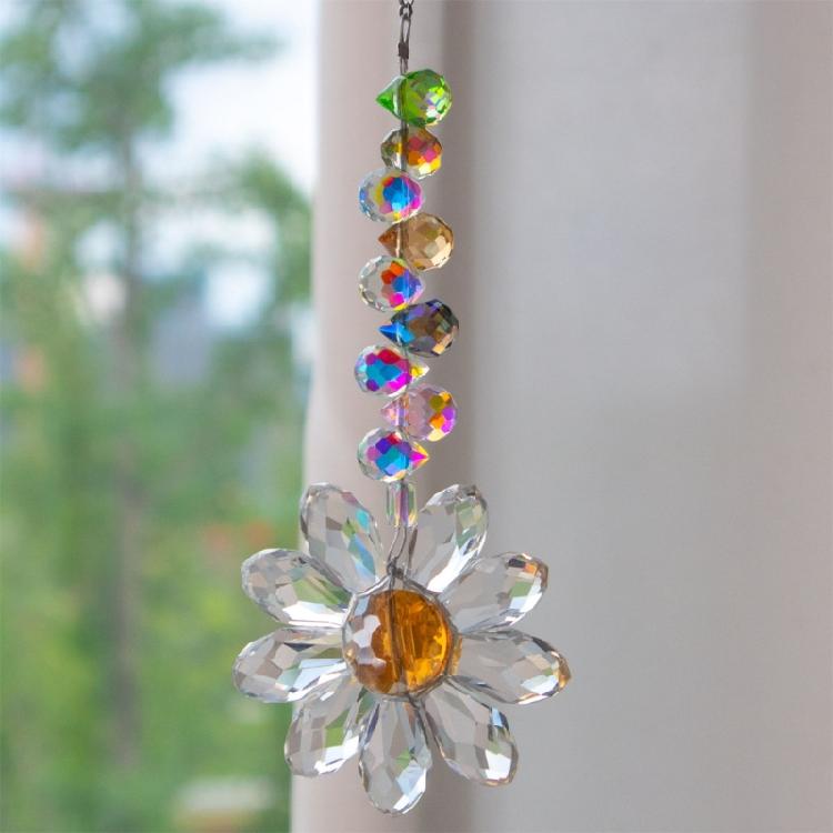 Crystal Rainbows Suncatchers, Hanging Crystals Sun Catchers for Window, Colorful Suncatchers with Sunflowers Pendants