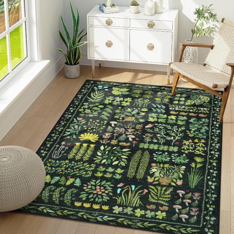Retro Floral Print Living Room Carpets Machine Washable Non-slip Light Luxury Sofa Coffee Table Mat Tapis