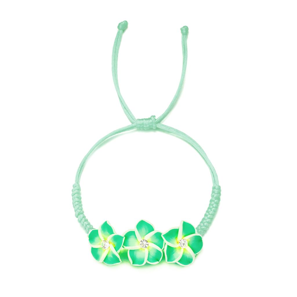 Bohemian Polymer Clay Frangipani Flower Woven Bracelet for Women Stackable Floral Braided Rope Chain Beach Party Jewelry Gift