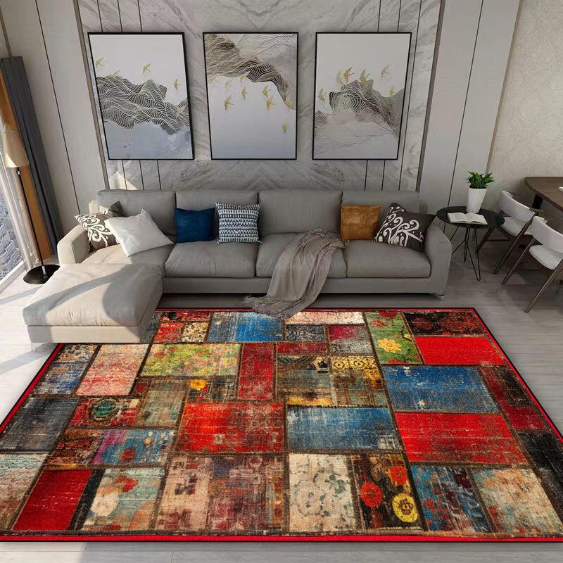 Teppich im amerikanischen Retro-Stil Wohnzimmer Böhmische Dekoration Rutschfester Waschbarer Teppich 140x200 Schlafzimmer Sofa Bettseite Flanell Bodenmatte