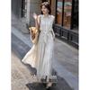 Robe Midi d'été pour femme, fausse deux pièces, à revers, sans manches, coupe évasée