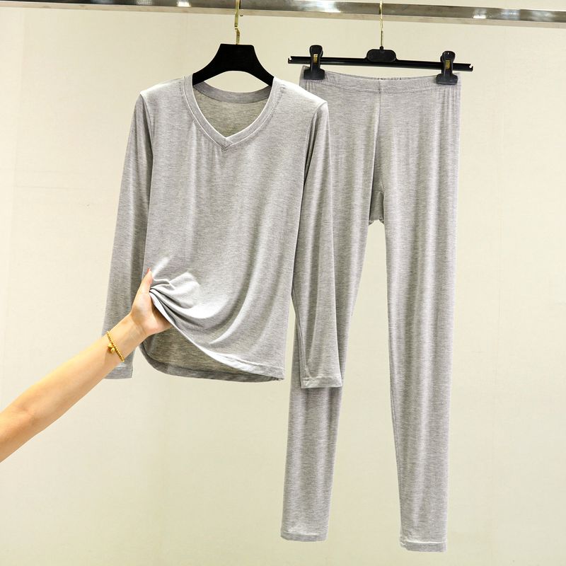 Modal Autumn Suit Women's Spring & Fall Thin Plus Size Pure Color Long Sleeves T-Shirt Inner Wear Tight Thermal Top Thermal Pants