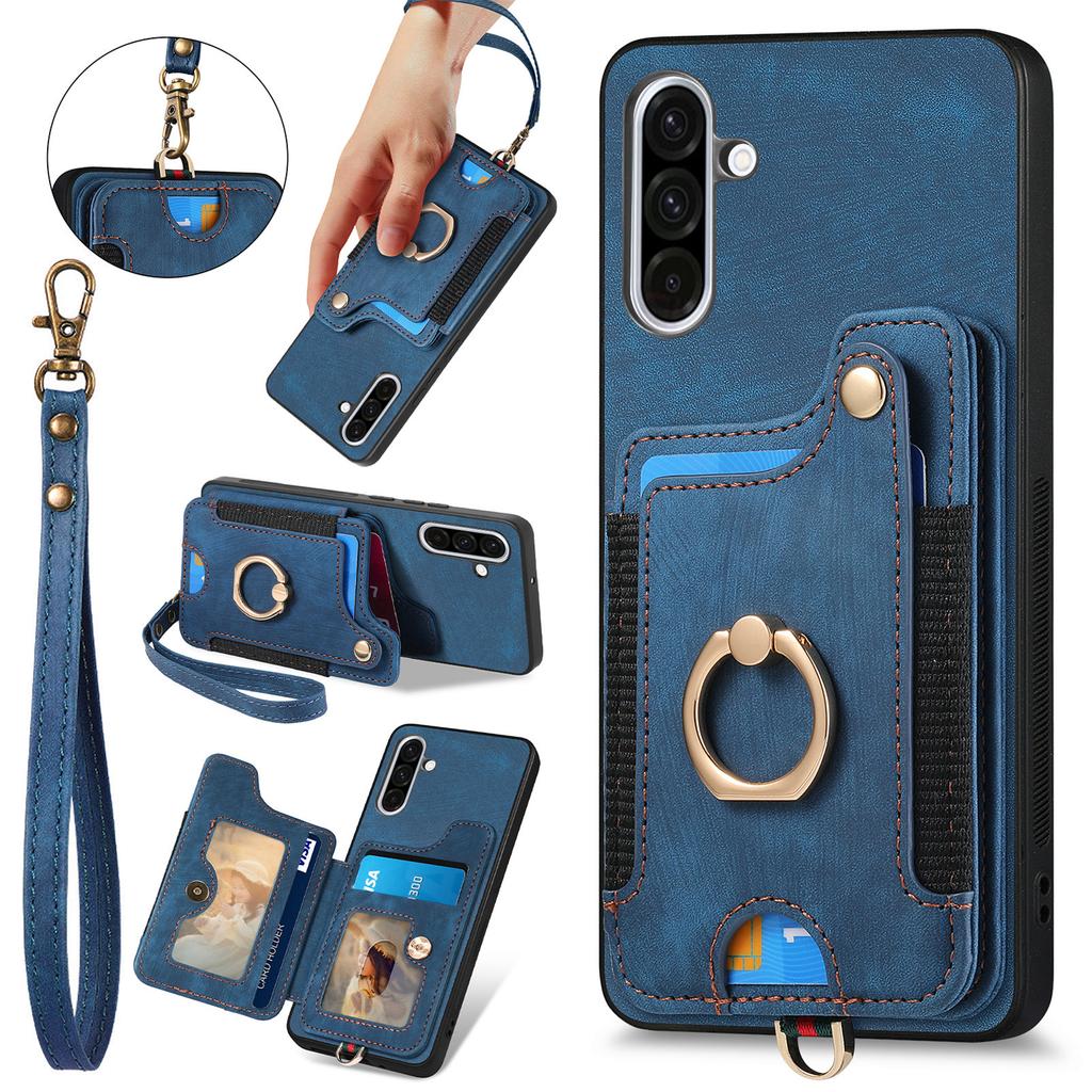 For Samsung Galaxy S25+ Retro PU Leather Back Cover with RFID Blocking Card Holder