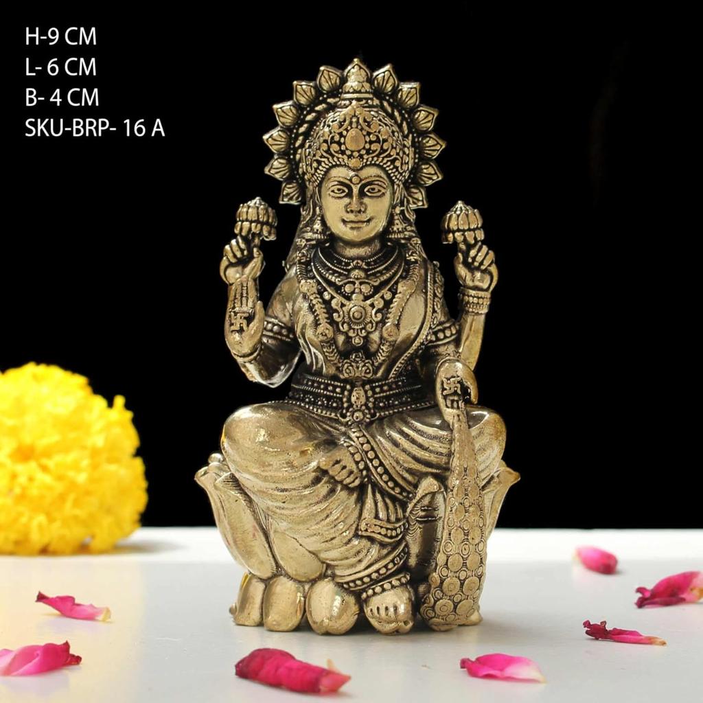 Handcrafted Brass Goddess Laxmi Statue, Lakshmi Figurine, Brass Gold - 3.5 Inch