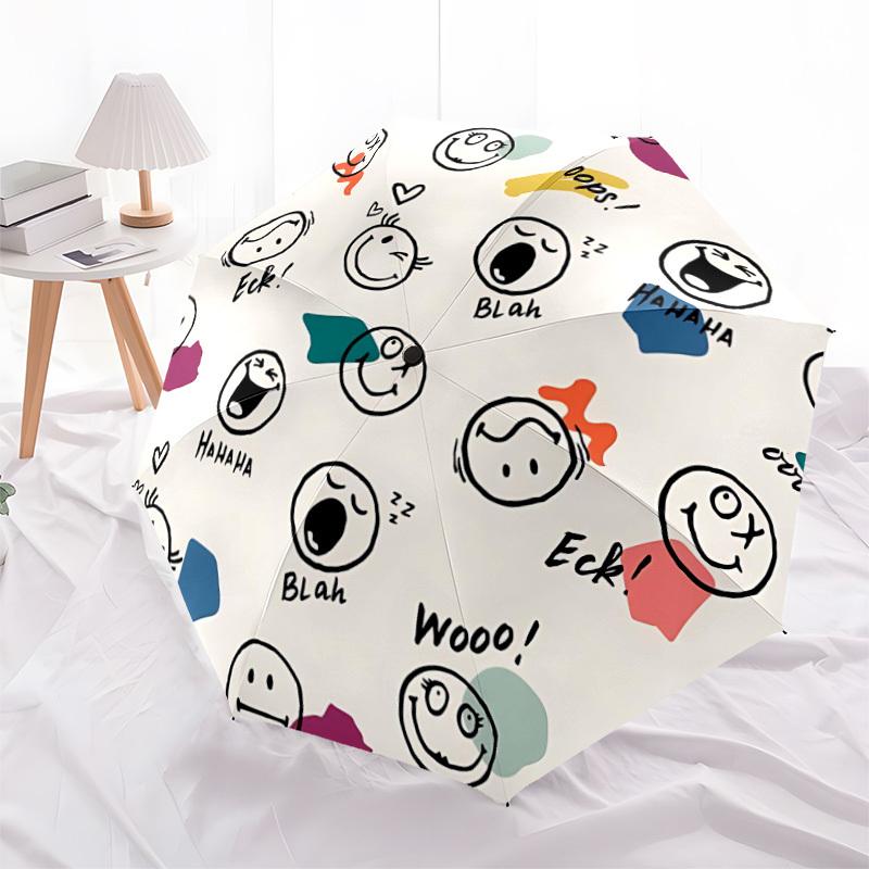 1pc Emoticons Faces Automatic Open/Close Umbrella, Windproof, Folding Compact Umbrella with Lightweight Design for Women/Men075