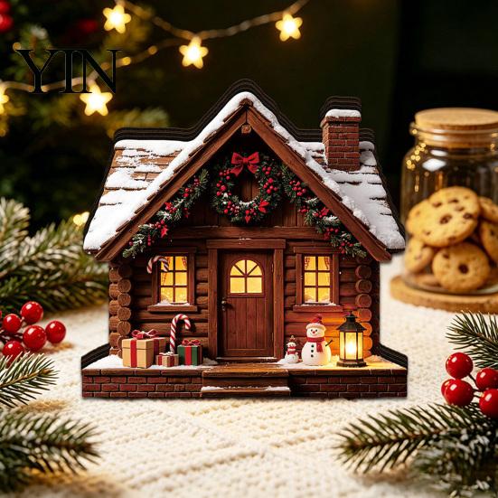 Decorazione Albero di Natale Ornamento Casa Luminosa, Tavolino in Legno a LED per Festa Ornamenti da Appendere Esposizione Villaggio Festivo, Set di Ornamenti Luminosi