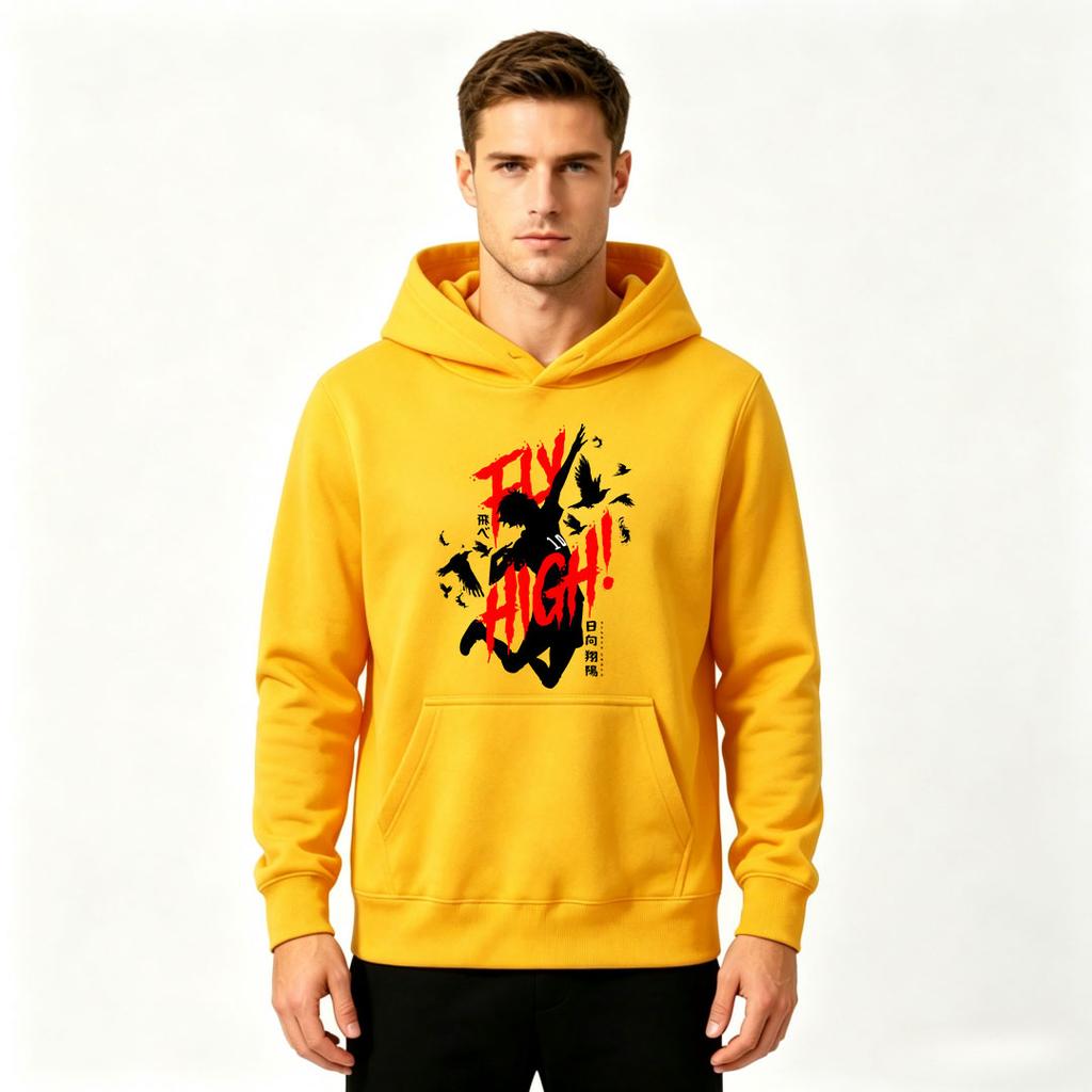 Men's Crewneck Hoodie Anime Fly High Graphic Print Casual Long Sleeve Pullover Sweatshirt