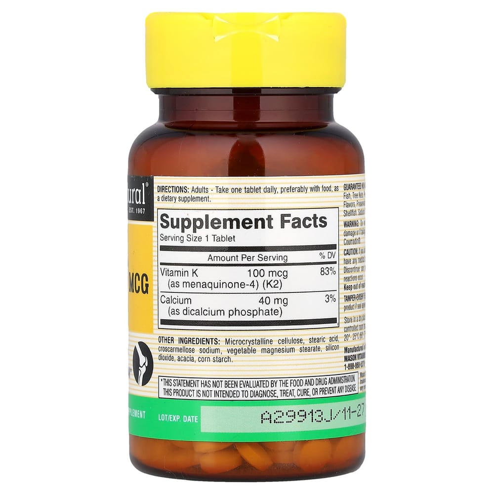 Mason Natural Vitamin K2, 100mcg, 100 Tablets