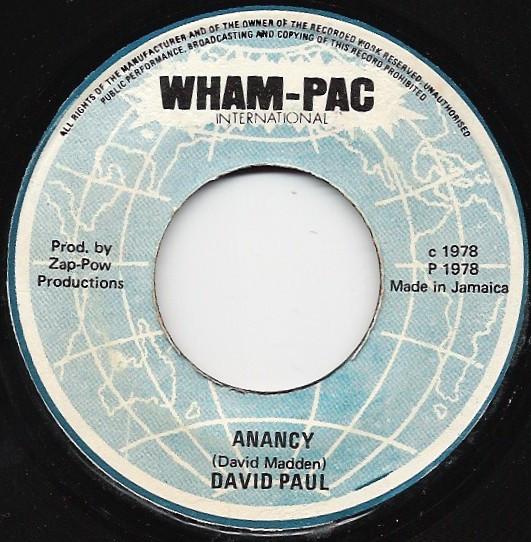 

7-дюймовая пластинка DAVID PAUL Anancy NONE WhamPac 1978 Ямайка Регги Ска Даб Б/у