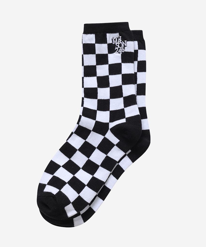 Mejong246 Checkerboard Signature Logo Socks Black
