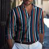 2026 New Style Red, Black, and White Striped Long-Sleeve Shirt for Men, Stylish Slim Fit Lapel Cardigan Casual Top