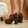 Chaussures Mary Jane Vintage pour Femmes Daim Léopard Cuir Talon Épais Plateforme pour Femmes Confortables Escarpins Talon Haut Taille 35-43