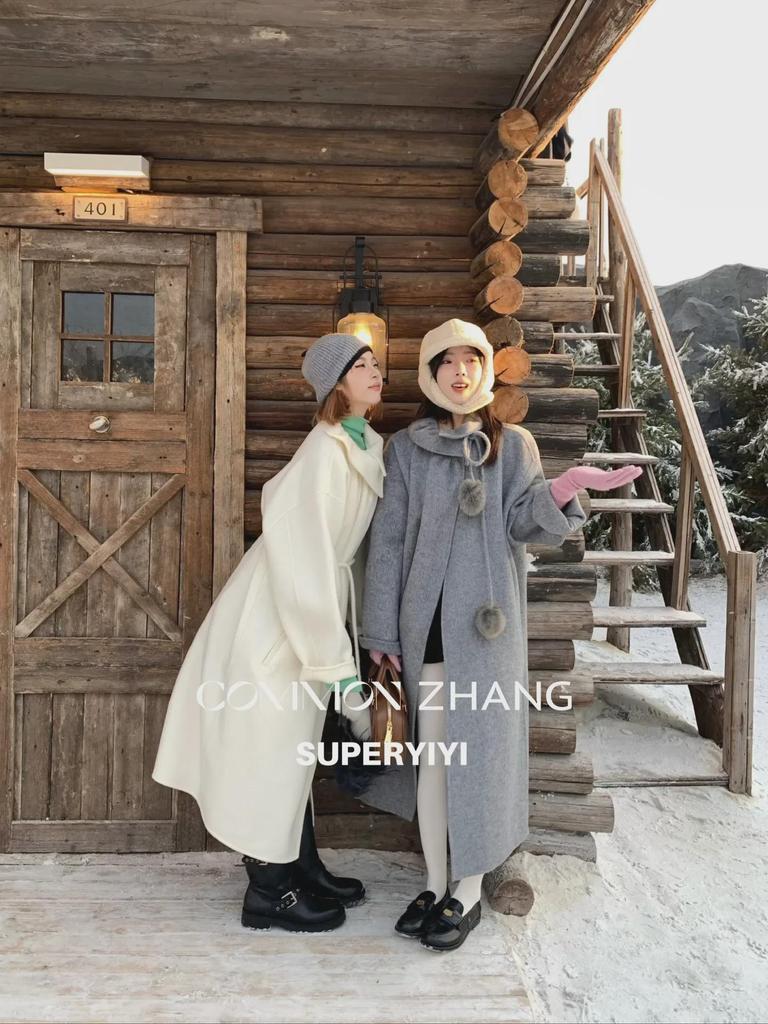 ZHANG Women's Korean Plush Ball Double-Sided Wool Coat - Classic Commuter Style