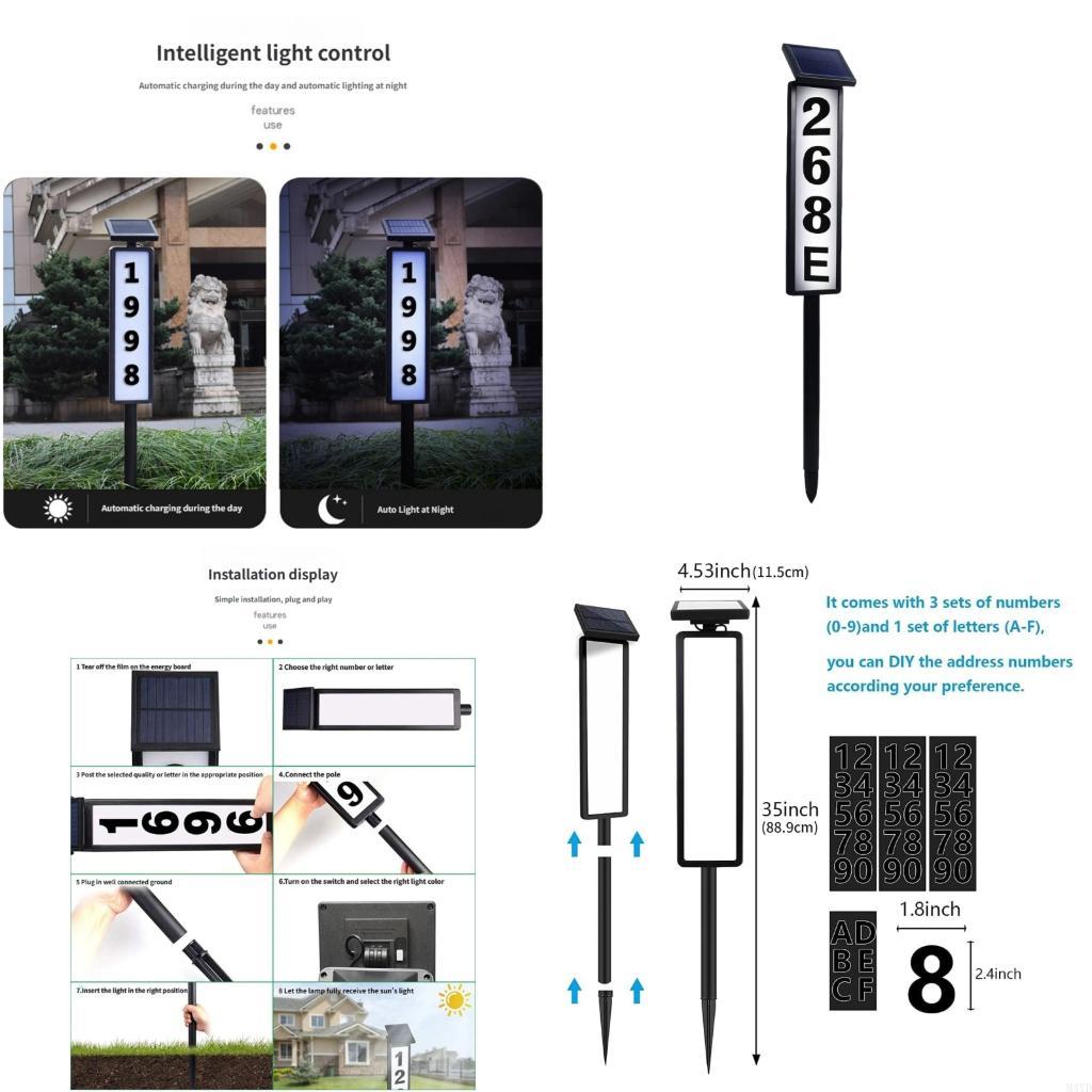 Practical Illuminated Solar House Number Sign Suitable for Yard and Wall Mount M4YD