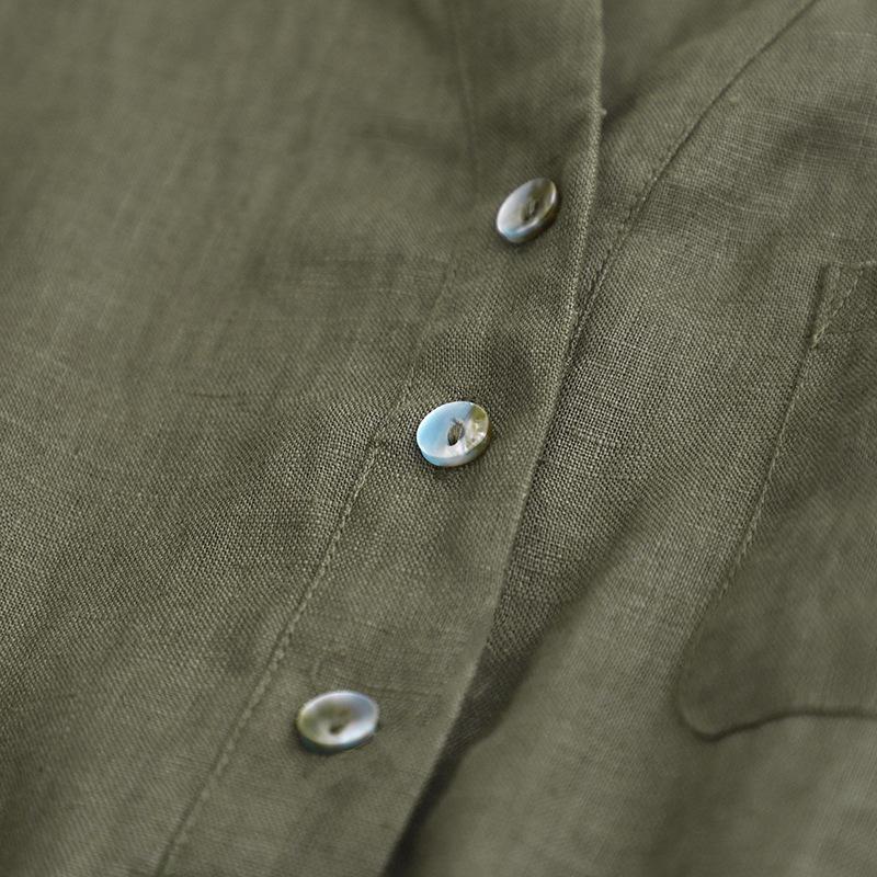 2025 Summer New Solid Color Cotton and Linen Large Size Dress for Women, Waist Loose and Thin V-neck Short-sleeved Medium and Long Dress