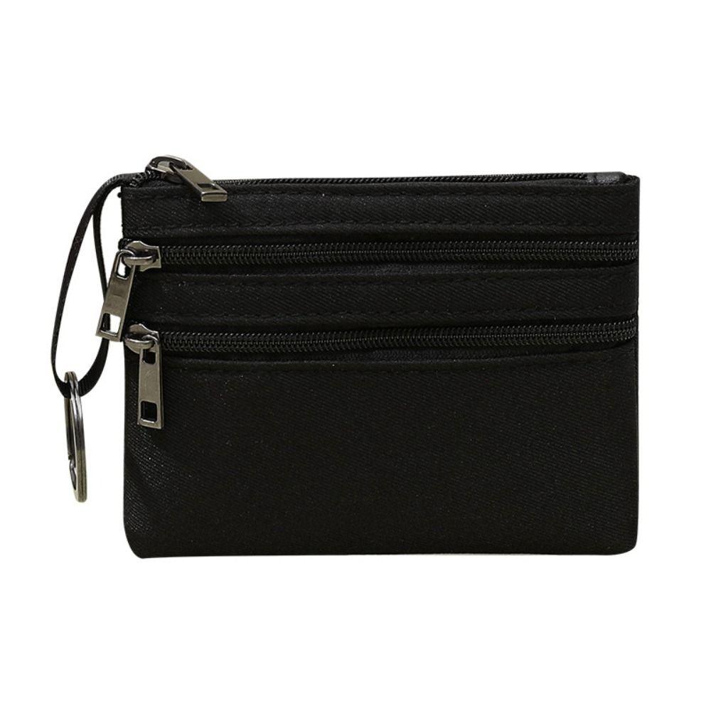 Durable Canvas Wallet Zipper 3-layer Card Holder Coin Bag Women Girls