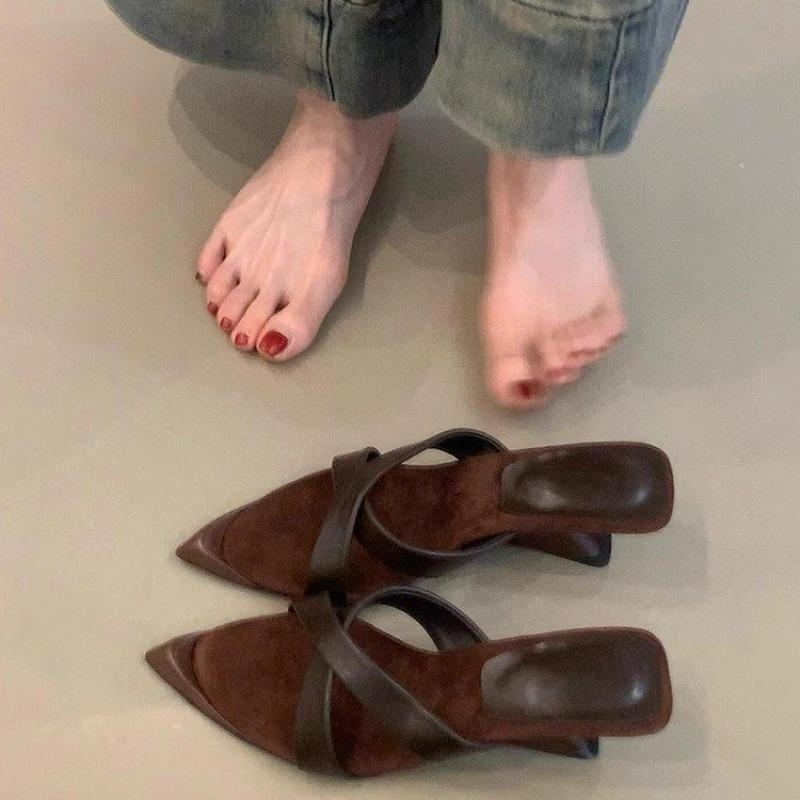 Fashion Fashion French High Heels Slippers Summer Outside Wear New Pointed Toe Shallow Mouth Open Toe Temperament Special Heel Sandals