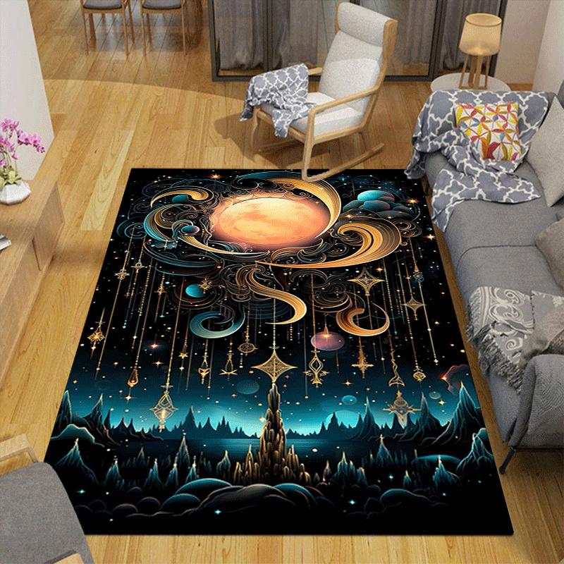 1pc Moon and clouds Print, Design Indoor Area Rug - Soft, Anti-Slip, and Durable Gaming Room Decor for Bedroom, Living Room