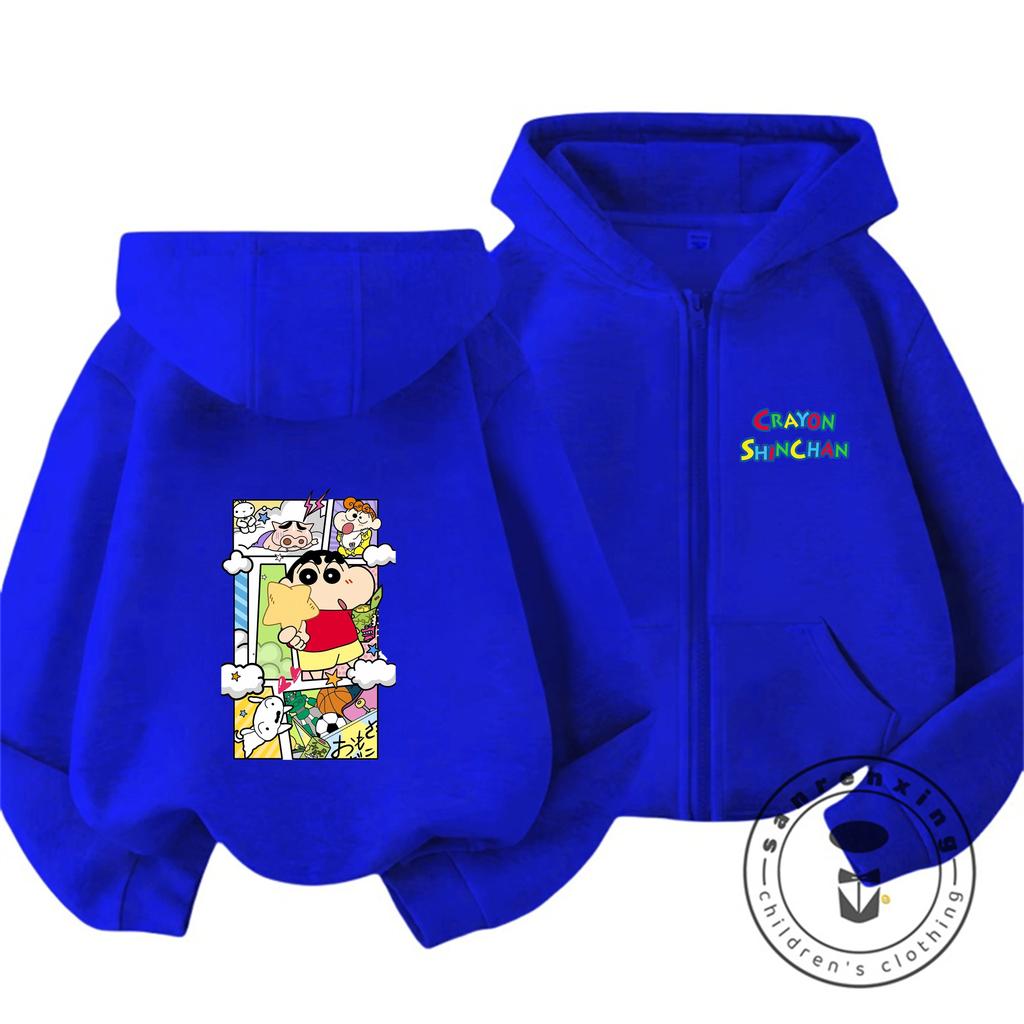 Trendy Kids Zipper Hooded Sweatshirt Cute Kawaii Winter Street Style Tops Crayon Shin Chan Children 3 14