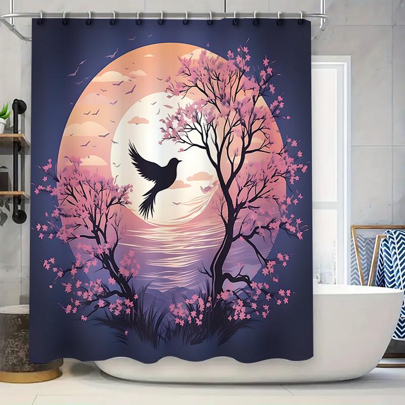

Enchanting Bird And Cherry Blossom Shower Curtain - Artistic Nature Scene For Home Decor Suitable For Wet And Dry Separation W60H190(CM)-1 Pcs
