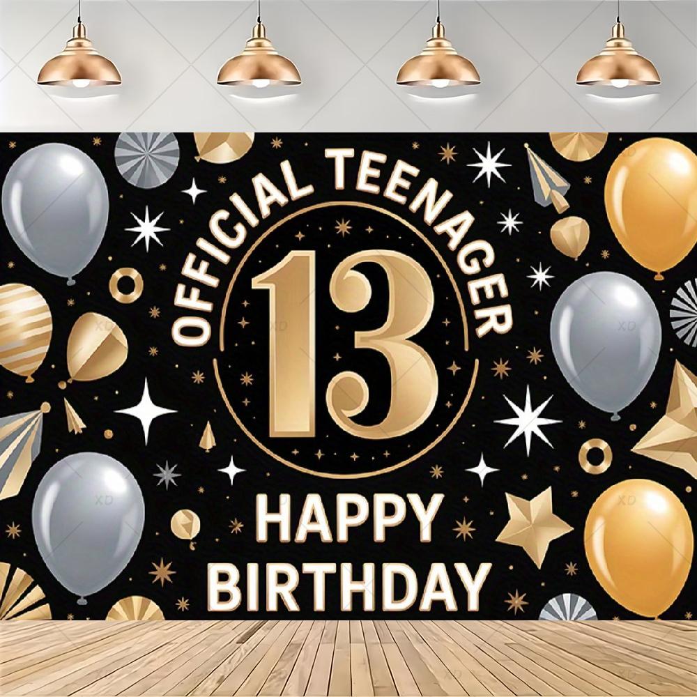 Party decorations for a 13th birthday, official backdrop for a teenager, black and purple balloon background, photo banner for...4527
