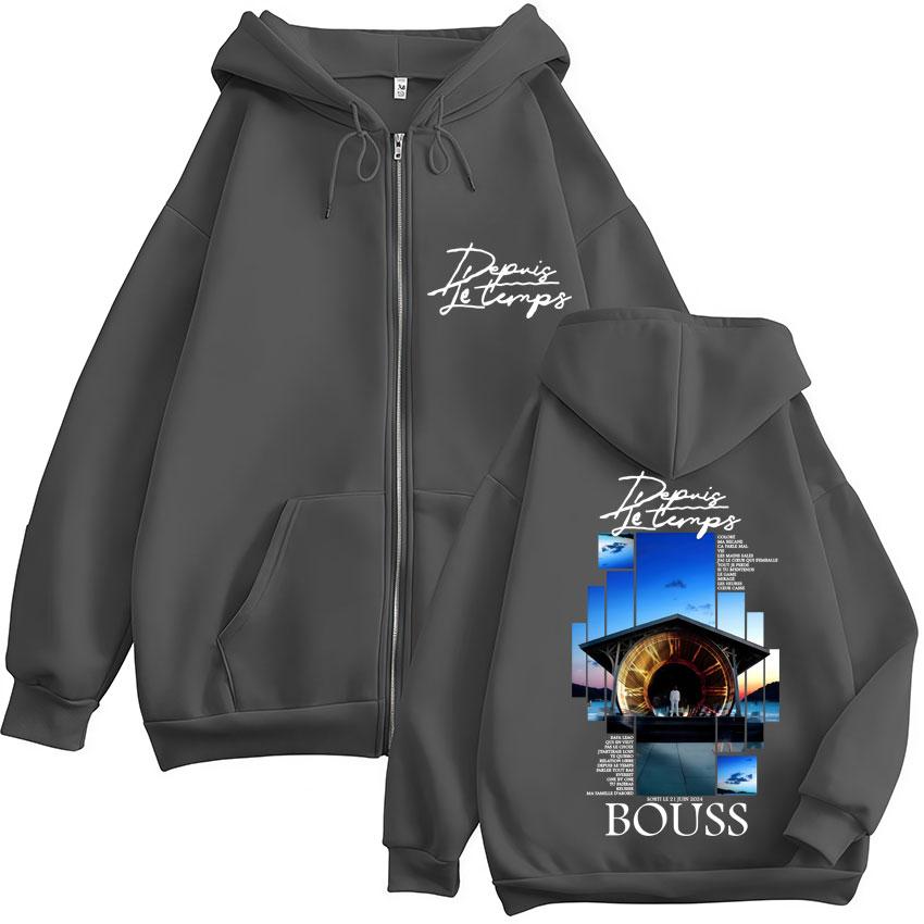 Rapper BOUSS DEPUIS LE TEMPS Album Zipper Hoodie Men's Vintage Hip Hop Fashion Zip Up Sweatshirt Winter Fleece Loose Jacket