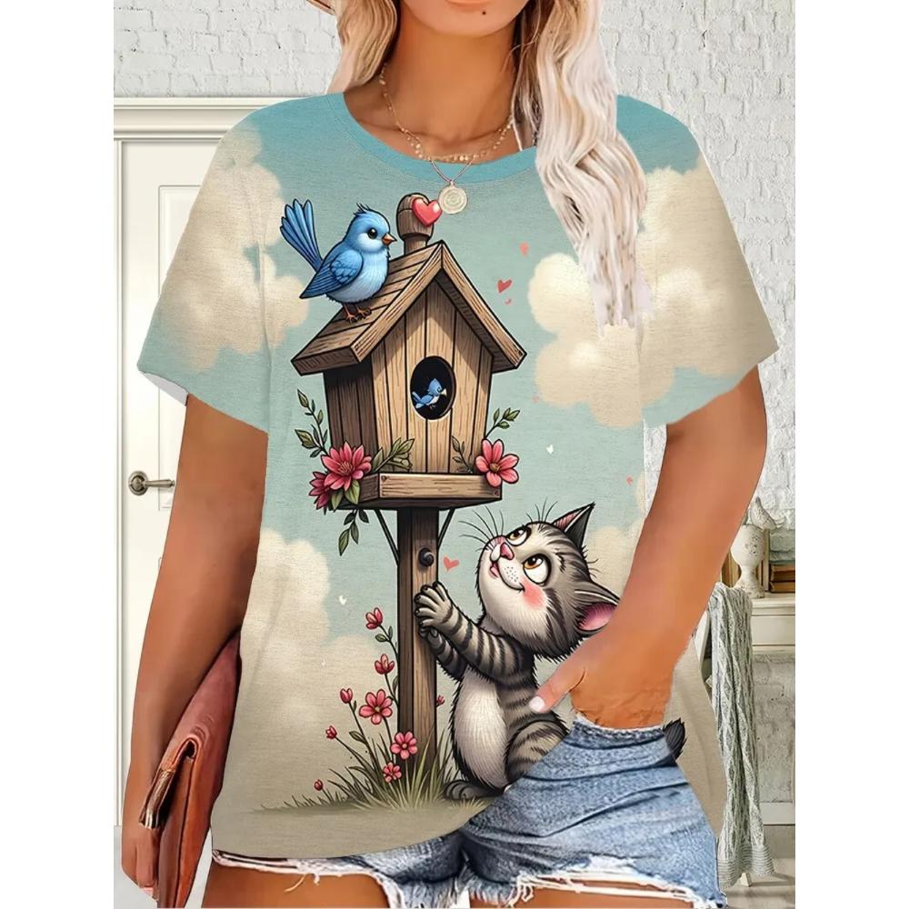 Summer Women T-shirt Creative 3D Printed Short Sleeved T-shirt Fashionable Comfortable Soft Breathable Large Loose T-shirt