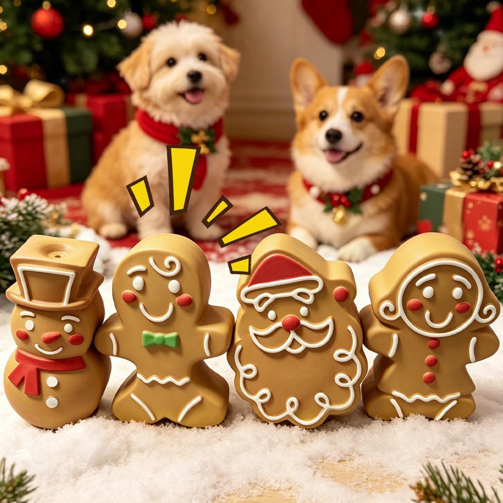 Haustierspielzeug - Weihnachtlicher Lebkuchenmann Latex Kaubar Quietschend Hund Geräuschspielzeug - Ein Toller Stressabbau