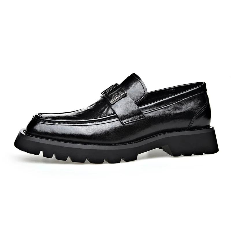 FashionFashion Large Size Thick Sole Male Loafers Designer New Retro Metal Decoration Men's Dress Shoes Casual Leather Man Shoes