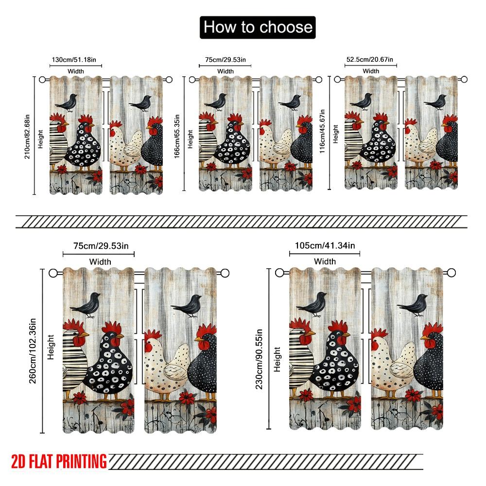 2pcs,2D Plane Printing Curtains Roller Blinds Patterned Chickens Polyester (without Rod) Decorations Inside Perfect for Living